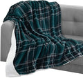Elegant Comfort Throw Blanket, Reversible Sherpa Flannel, Ultra-Soft, Fuzzy, Cozy and Plush- All Season Lightweight Decorative Throw, 50 x 60 inches, Plaid Design Sherpa Throw, Green
