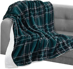 Elegant Comfort Throw Blanket, Reversible Sherpa Flannel, Ultra-Soft, Fuzzy, Cozy and Plush- All Season Lightweight Decorative Throw, 50 x 60 inches, Plaid Design Sherpa Throw, Green
