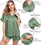 LecGee Womens Silk Satin Pajamas Short Sleeve Loungewear Two-Piece Sleepwear Button-Down Pj Set