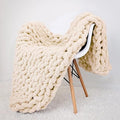 huraty Cozy Chunky Throw Blanket Full Size 50x60 Beige Chenille Sofa Bed Throw Hand Knit Decorative Throw Warm Large Blanket