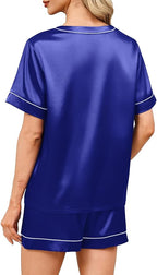 WIHOLL Silk Pajamas for Women Short Sleeve Sleepwear Soft Lounge Sets 2 Piece Satin Pjs