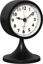 AYRELY® 3" Cute Analog Alarm Clock,Small Retro Table Clock Battery Operated,Slient Metal Desk Clock with Light for Living Room Decor,Bedroom,Bedside,Shelf (Black)