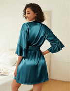 Ekouaer Women's Silk Robe Set V-neck 2 Piece Bridal Party Robes and Satin Bathrobe Set with Pockets