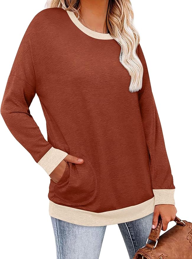 Magritta Women's Long Sleeve Leopard Color Block Tunic Comfy Crewneck T Shirt Tops Black XL