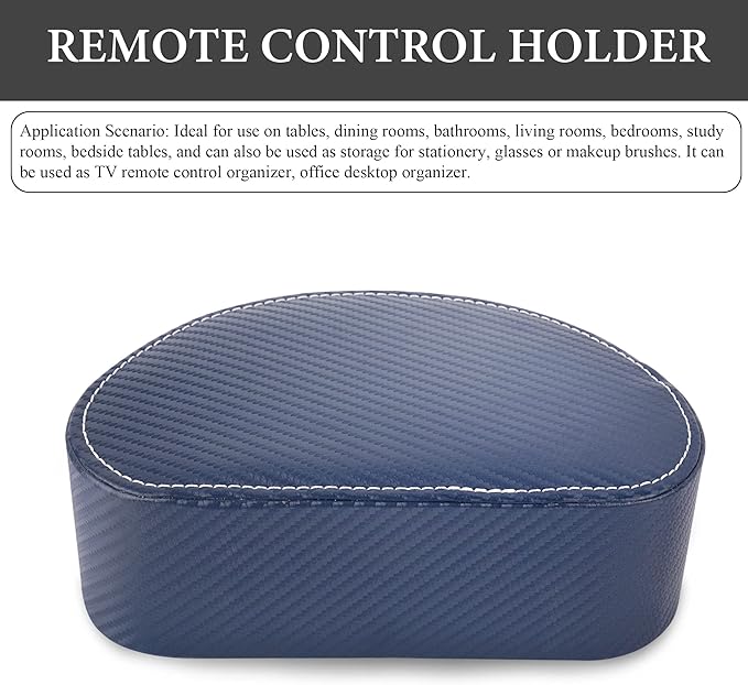 QIELIZI Remote Control Holder, PU Leather Remote Caddy Desktop Organizer with 5 Spacious Compartments for TV Remotes/Media Controllers/Office Supplies (1-Carbon Blue