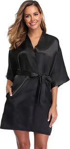 Robe for Women Silky Lightweight Satin Kimono Bride Bridesmaids Wedding Party Robes Dressing Gown Summer Loungewear