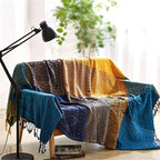 Bohemian Throw Blanket for Couch，Colorful Chenille Tassels Boho Woven Hippie Throw Blankets for Couch Bed Sofa Chair Recliner Loveseat, Bohemian Fringe Tassels Decor Home(Blue, S:60x75)