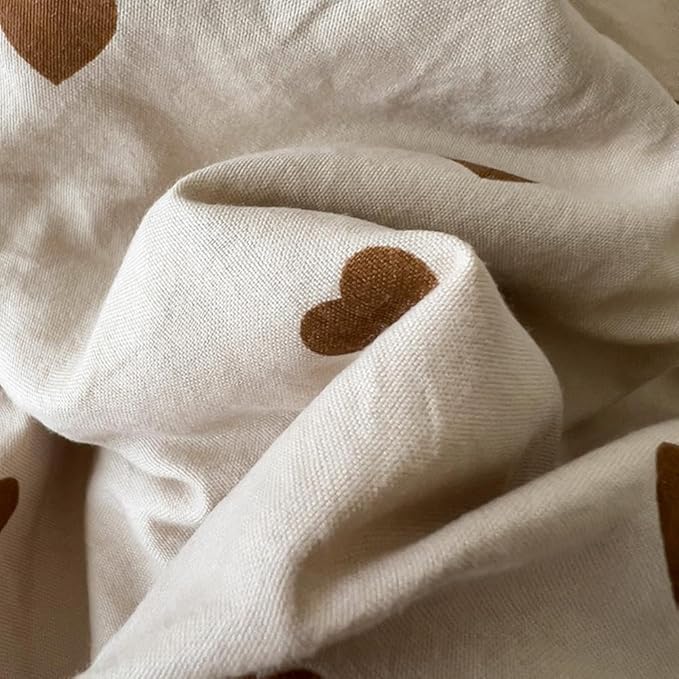 Nayoroom Brown Heart Duvet Cover Queen Size Vintage Hearts Printed on Taupe Comforter Cover Kids Girls 3 Pcs Soft Microfiber Farmhouse Bedding Set with Zipper Closure