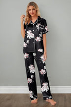 Umeyda Girls Womens Pajamas Set, Satin Silky Button Down Loungewear 2 Piece Short Sleeve Pants PJS Sets for Mommy Kids