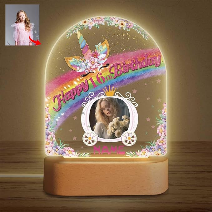 Customized Birthday Gifts Personalized Acrylic LED Night Light Lamp Plaque Custom Photo Name Age Birthday Gifts for Kids(B-Unicorn)