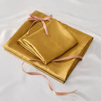BEDELITE Satin Sheets Twin Size Bed Set, Luxury Soft Gold Silky Sheets for Hair and Skin, Similar to Silk Bed Sheets Set 3 Pieces with 1 Deep Pocket Fitted Sheet, 1 Flat Sheet, and 1 Pillowcase