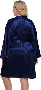 Women's Plus Size Satin Kimono Robes Short Silk Bathrobe Bridesmaid Wedding Party Nightgown Sleepwear