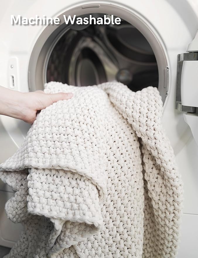 YnM Chunky Cotton Knit Throw Blanket, Cable Knit Throws for Bed Couch Sofa, Comfy & Relaxing, Decorative Piece for Farmhouse Modern Boho Rustic Scandinavian Chic Vibe, Red 60x80 Inches