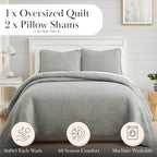 Southshore Fine Living, Inc. Oversized Quilt Bedding Set Lightweight, Prewash Fabric Soft Coverlet Twin Bedspread 2-Piece with One Matching sham (68 in Wide x 98 in Long), Twin/XL, Grid Grey