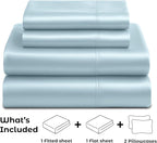 Satin Sheets California King [4-Piece, Skyblue] Luxury Silky Bed Sheets - Extra Soft 1800 Microfiber Sheet Set, Wrinkle, Fade, Stain Resistant - Deep Pocket Fitted Sheet, Flat Sheet, Pillow Cases