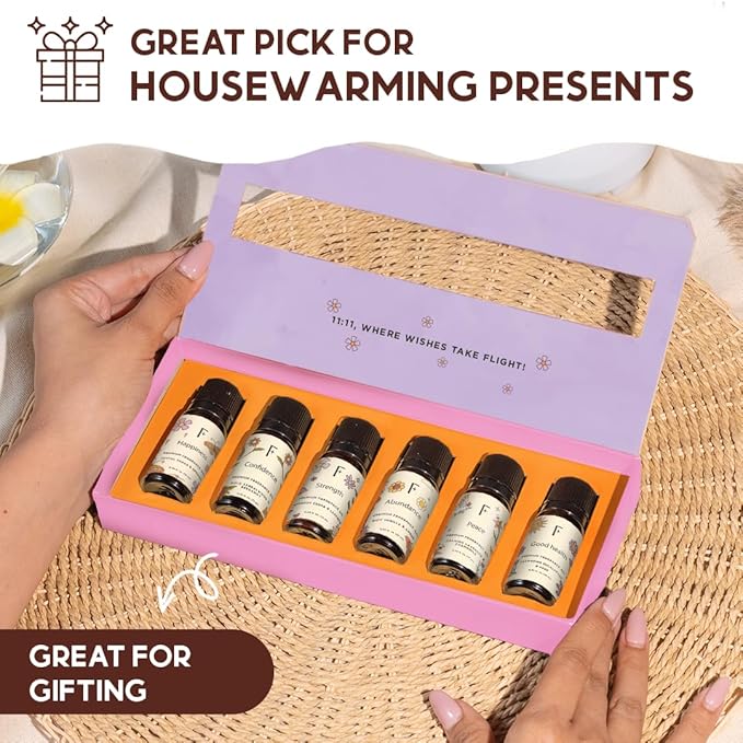 Folkulture Essential Oils Set for Diffuser | Manifestation & Mindfulness Aromatherapy | Set of 6 Calming Home Fragrance Oils - Sandalwood, Vanilla, Eucalyptus, Chamomile & More | 11:11 Make a Wish
