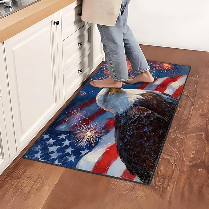 Eagle Flag Area Rug 2x3 ft Entry Rug Washable Boho Rugs Non Slip Low Pile Floral Door Mat Small Carpet for Bedroom, Bedside, Kids Room, Office, Dining Room