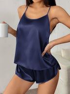 Ekouaer Silk Pajamas Set for Women Satin Backless Lingerie Pjs Cami Top and Shorts Nightwear