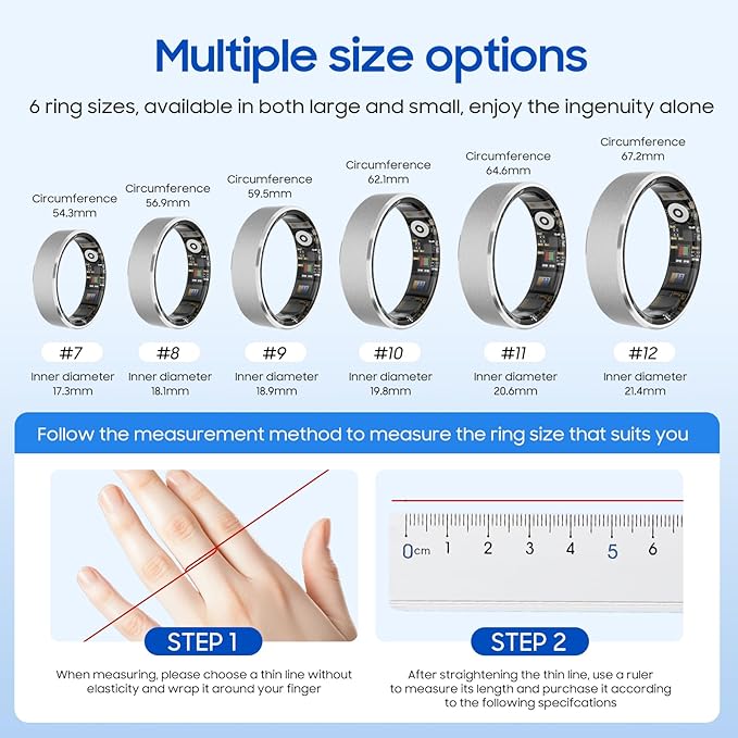 Smart Health Ring, Featuring Stress and Sleep Monitoring Functions, Compatible with iOS and Android,Waterproof Fitness Tracker for Women & Men, No Subscription Fee. (Rose Gold, 12)