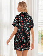 Ekouaer Womens Silk Satin Pajama Sets Soft Short Sleeve Button Down Sleepwear Top and Shorts 2 Piece Pjs Lounge Set