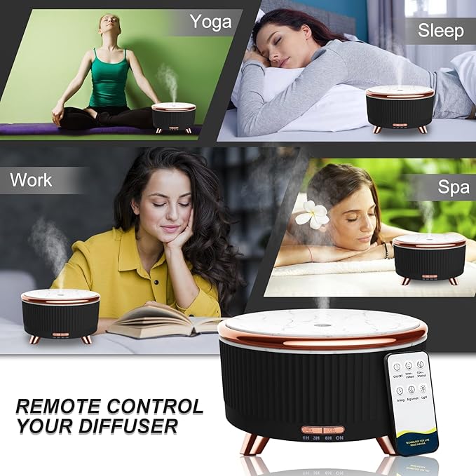 Diffusers for Essential Oils Large Room, 500ml Aromatherapy Diffuser Cool Mist Humidifier with Remote Control,7 Colors Lights & 4 Mist Mode Waterless Auto Off for Women Office Home