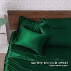 MR&HM Satin Bed Sheets, Queen Size Sheets Set, 6 Pcs Silky Bedding Set with 15 Inches Deep Pocket for Mattress (Queen, Dark Green)