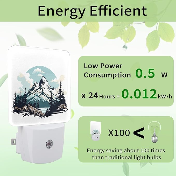 Nordic Forest Mountain Night Light, Night Light Plug into Wall with Dusk to Dawn Sensor, LED Lamp Energy Saving Lights for Men Women Boys Girls,Lamp for Bedroom Bathroom Hallway