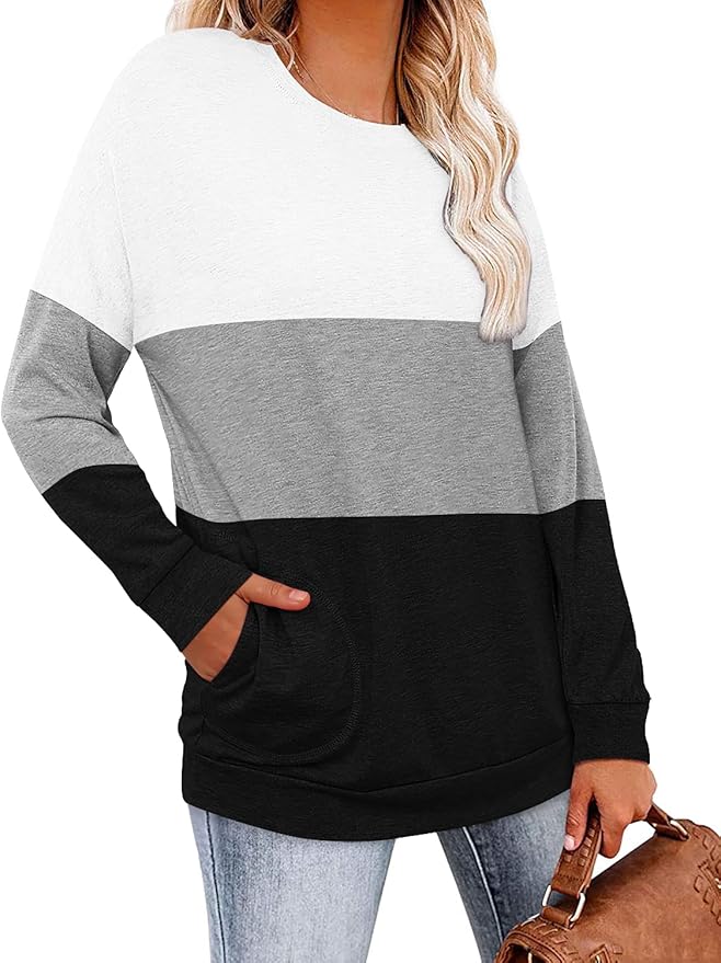 Magritta Women's Long Sleeve Leopard Color Block Tunic Comfy Crewneck T Shirt Tops Black XL