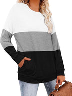 Magritta Women's Long Sleeve Leopard Color Block Tunic Comfy Crewneck T Shirt Tops Black XL