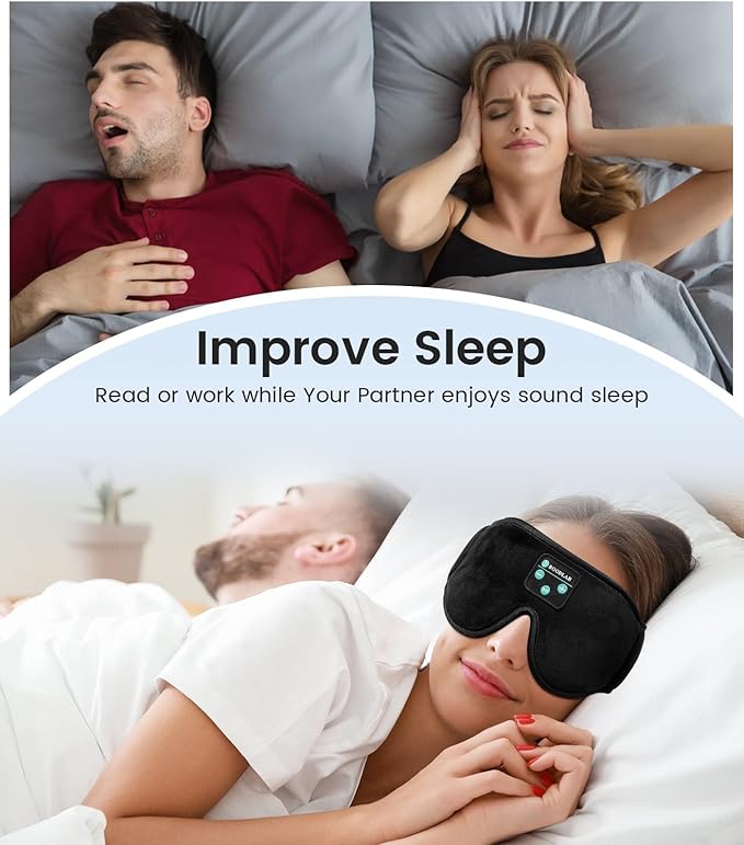 Bluetooth Sleep Mask, Sleep Mask with Bluetooth Headphones, Sleeping Headphones for Side Sleepers Travel Yoga, Cool Tech Gadgets Unique Gift for Valentine's Mother's Day Birthday Christmas