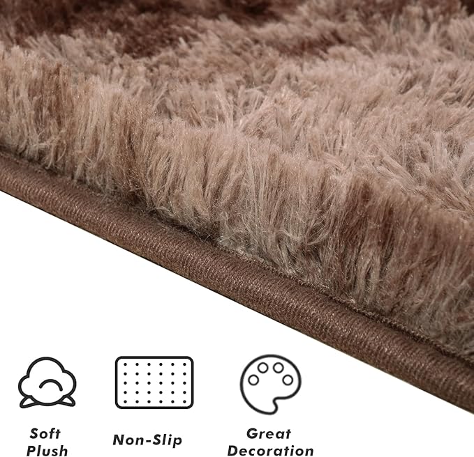 Softlife Area Rug for Bedroom, Fluffy Shag Plush Shaggy 4x6 Brown Rugs for Living Room Girls Kids, Throw Soft Fuzzy Tie Dyed Small Carpet for Dorm Bedside Ultra Cozy Non-Slip Indoor Decor
