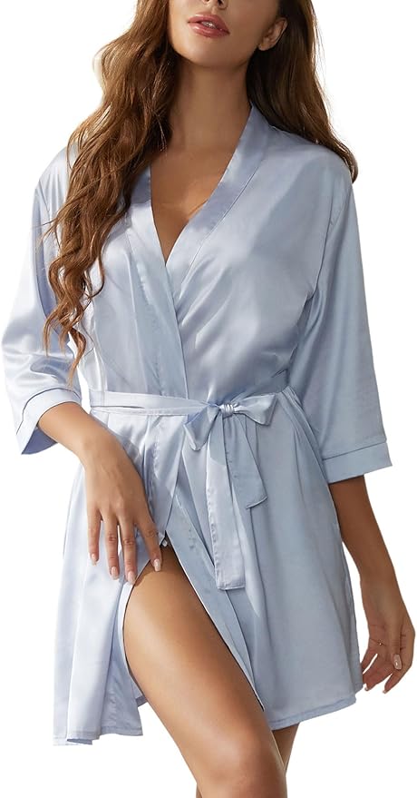 Senert Women's Silk Kimono Robe - Bride Bridesmaid Satin Sleepwear for Wedding Party - Short Silky Bathrobe