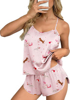 Ekouaer Silk Pajamas Set for Women Satin Backless Lingerie Pjs Cami Top and Shorts Nightwear