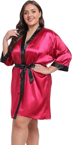 Women's Plus Size Satin Kimono Robes Short Silky Bathrobe Wedding Getting Ready Sleepwear Loungewear