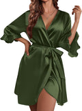 Ekouaer Women's Satin Robe Valentines Lingerie for Women Kimono Bathrobe Short Ruffle Belted Robes Bridesmaids Sleepwear