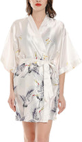 Women Kimono Robes Satin Dressing Gown Crane and Blossoms Sleep Lounge Nightwear Short Silk Bride Bridesmaid Robe