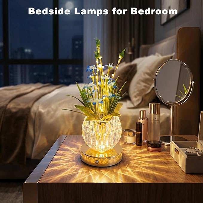 Lily Flower Lamp, Rechargeable Artificial Flower Table Lamp with 3 Color Temperature, Dimmable Touch Cordless Lamp for Bedroom Room Home Decor, Birthday Mother's Day Gift for Mom Grandma Women (Lily)