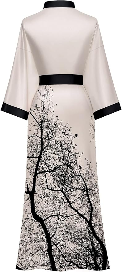 Kihnop Women's Floral Long Kimono Robe Long Satin Robe Long Silk Robe Ladies Kimonos Silky Bathrobe Cover Up, One Size