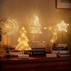 Lewondr Decorative Table Lamp, Christmas Moon Star Ramadan Desk Lamp Battery Powered Warm LED Crescent Light for Xmas Home Bedroom Bedside Desktop Nightstand Decoration, White
