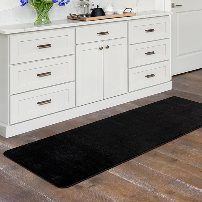 Softlife 2x6 Area Rug for Bedroom Living Room, Solid Black Non-Slip Fluffy Carpet with Soft Low Pile for Kids Boys Girls, Machine Washable Runner Rugs Fuzzy Aethetic Home Dorm Decor