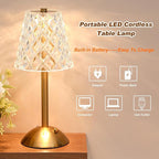 Liliful 2 Pcs Cordless Table Lamp Rechargeable Touch LED Small Gold Portable Battery Operated USB-c Desk Lamp 3 Color Dimmable for Bedroom Living Room Dining (Gold,Diamond Style)