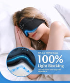 Bluetooth Sleep Headphones for Side Sleepers with Timming Setting, 100% Blackout 3D Contoured Eye Mask for Sleeping & Music Auto Shut Off, Breathable No Pressure for Side Sleeper Travel