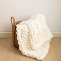 Chunky Knit Blanket Soft Chenille Yarn Knitted Throw Blanket 40"X40" Handmade Cable Warm Thick Giant Blanket for Couch Bed Trips (40"X40", Cream White)