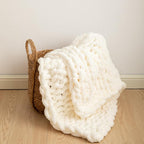 Chunky Knit Blanket Soft Chenille Yarn Knitted Throw Blanket 40"X40" Handmade Cable Warm Thick Giant Blanket for Couch Bed Trips (40"X40", Cream White)