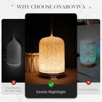 Onaboviva Essential Oil Diffuser - 2.4MHz Ultrasonic Ceramic Diffuser for Home, 120ml, Pulse&Continuous Mist, Bright/Dim/Breathing Lighting, Waterless Auto-Off, Aromatherapy Diffuser with USB Cable