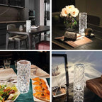 Portable Crystal Table Lamp,3 Color Touch Control Rechargeable Lamp,Crystal Bedside Lamp,Night Light,Room Decor Desk Lamp,Bedroom,Living Room,Kitchen,Dining Room Lamp (3-Color Rose)