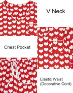 ASTANFY Valentines Day Pajamas Women 2 Piece Silk Valentine Pjs Cute Heart Pajamas V Neck Satin Sleepwear Loungewear Set