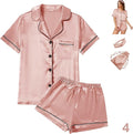 WJing Yi Jia 4Pcs Womens Satin Silky Pajama Sets Short Sleeve Shirt XS-4XL Floral Pajamas Set Soft PJ Loungewear Sleepwear
