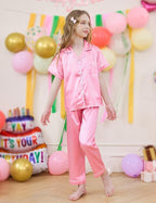DIPUG 3 Piece Girls Silk Pajamas Set Soft Satin PJs Sleepwear for Comfortable Nights