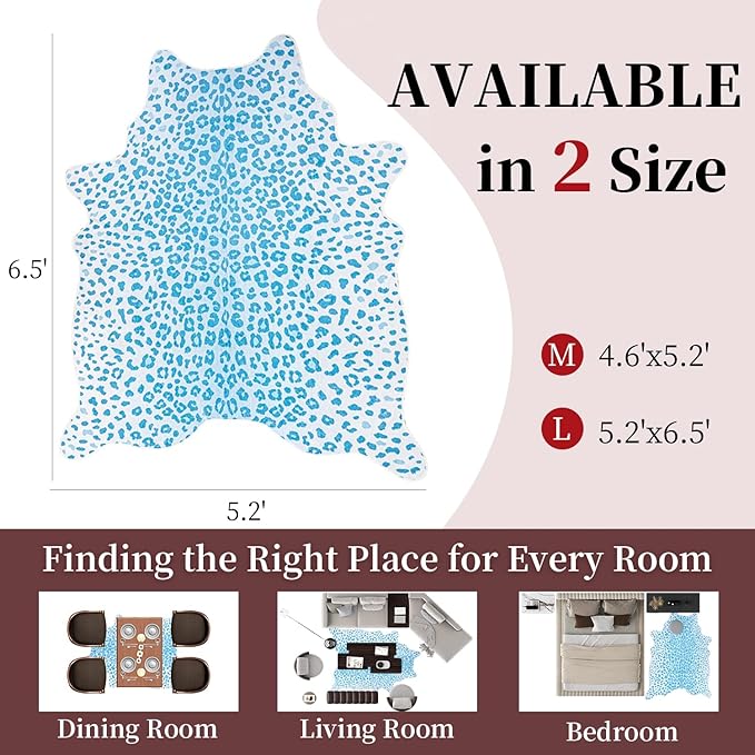 Leopard Rug, Cheetah Print Area Rug 5.2x6.5 Feet Faux Animal Print Skin Carpet for Living Room Bedroom Home Decor (Blue)